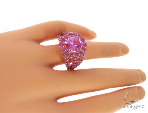Ladies Pink Sapphire Halo Flower Ring 57698 - Image 8