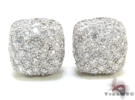 14K white gold pillow stud earrings encrusted with round diamonds