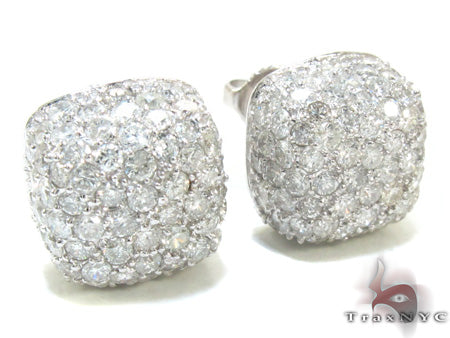 Square white gold men's pillow earrings encrusted with multiple small diamonds