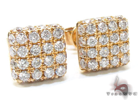 Mens Yellow Gold Prong Diamond Earrings 21077 - Image 2