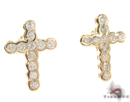Ladies Yellow Gold Diamond Cross Crucifix Earrings 26929 - Image 2