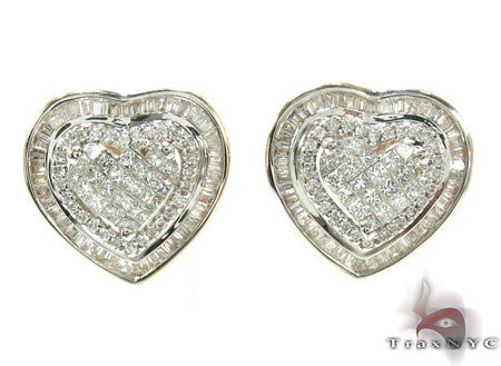 Ladies Yellow Gold Diamond Heart Earrings 20890 - Image 1