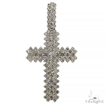 Large white gold cross pendant encrusted with round brilliant-cut lab diamonds.