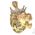 Large Diamond Crown Lion Head Pendant 66264 - Image 2