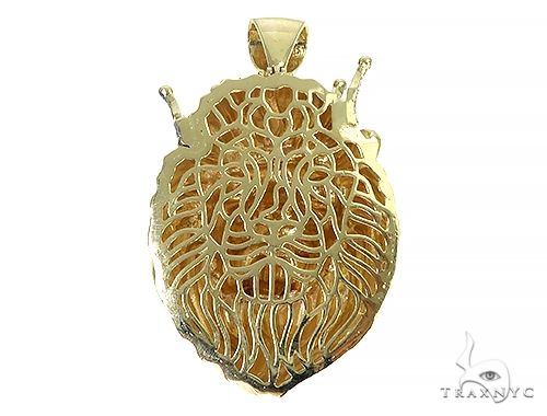 10K Gold Large Diamond Crown Lion Head Pendant, photo 3 of 6