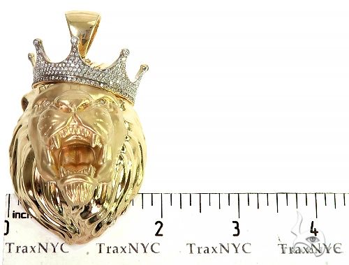 10K Gold Large Diamond Crown Lion Head Pendant, photo 5 of 6