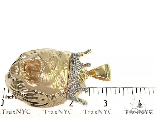 10K Gold Large Diamond Crown Lion Head Pendant, photo 6 of 6