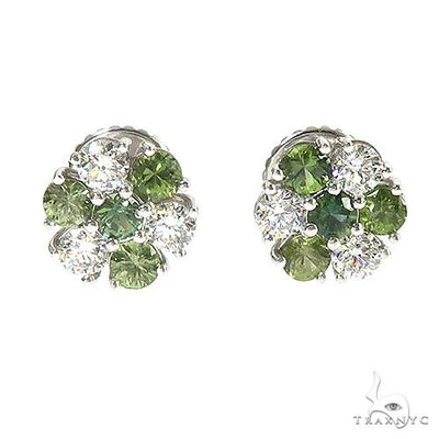Large Forest Green Diamond Sapphire Flower Earrings 67044 - Image 1