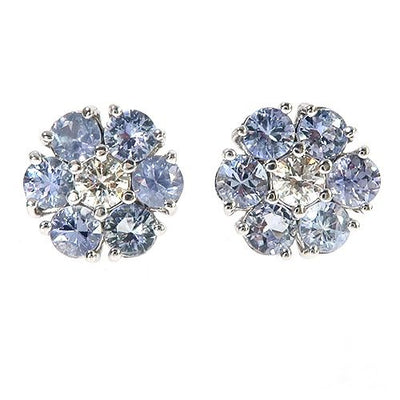 14K Gold Large Glacier Sapphire Diamond Flower Earrings