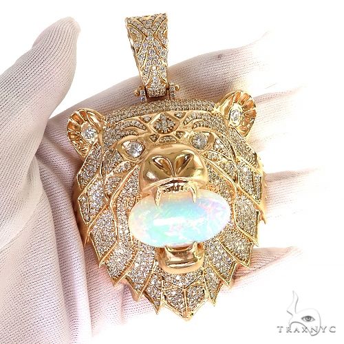 アクセサリー milliondollarsguy Large Grizzly Bear Opal Diamond Pendant 68854 | TraxNYC