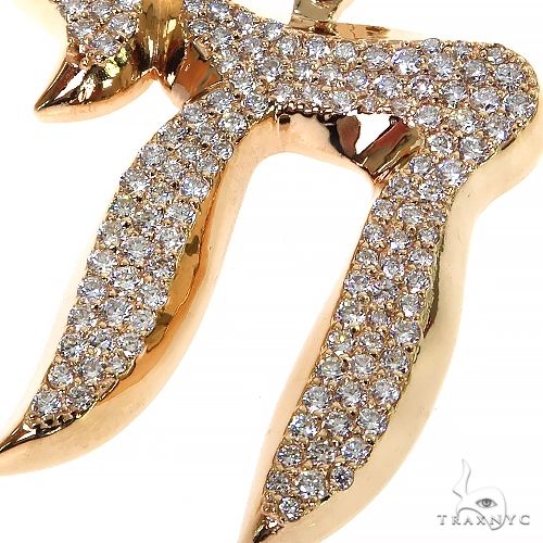 14K Gold Large Jewish Chai Diamond Pendant, photo 3 of 8