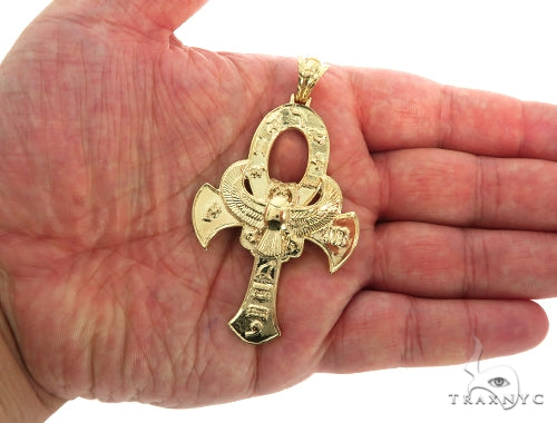 Large 14K Yellow Gold TraxNYC's Mystique Ankh Cross Crucifix 57694 - Image 6