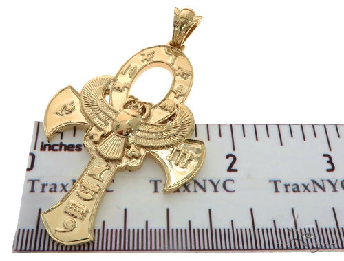 Large 14K Yellow Gold TraxNYC's Mystique Ankh Cross Crucifix 57694 - Image 8