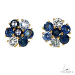 Large Ocean Blue Sapphire Diamond Flower Earrings 67314 - Image 1