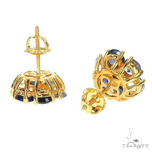 Large Ocean Blue Sapphire Diamond Flower Earrings 67314 - Image 3