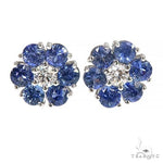 Large Ocean Blue Sapphire Diamond Flower Earrings 66893 - Image 1
