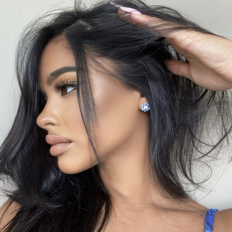 Large Ocean Blue Sapphire Diamond Flower Earrings 66893 - Image 8