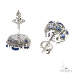 Large Ocean Blue Sapphire Diamond Flower Earrings 66893 - Image 3