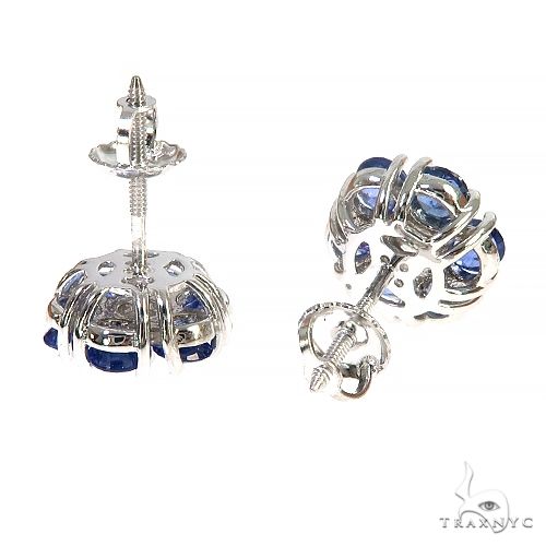 14K Gold Large Ocean Blue Sapphire Diamond Flower Earrings, photo 3 of 8