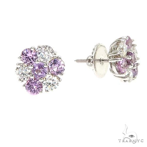 14K Gold Lilac Ice Sapphire Diamond Flower Earrings, photo 2 of 4