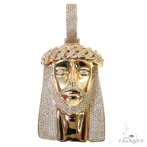 Large yellow gold Jesus pendant with diamond accents on crown and beard, men’s jewelry