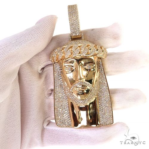 14K Gold Large Size Jesus Diamond Pendant (Lab), photo 7 of 7