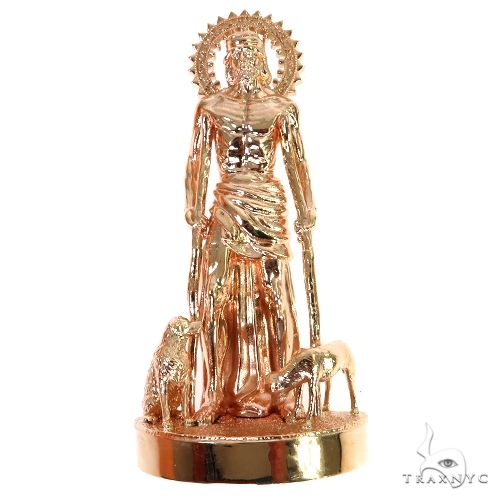 Large rose gold St. Lazarus pendant with detailed figure and two dogs on round base
