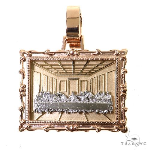 Gold and silver Last Supper pendant with ornate rectangular frame and detailed engraving
