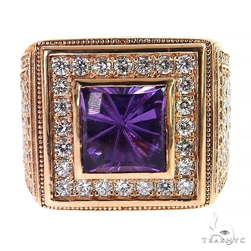 14K Gold Leather Cut Amethyst Diamond Ring, photo 2 of 6