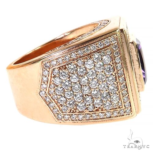 14K Gold Leather Cut Amethyst Diamond Ring, photo 3 of 6