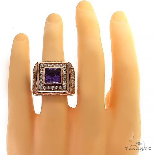 14K Gold Leather Cut Amethyst Diamond Ring, photo 6 of 6