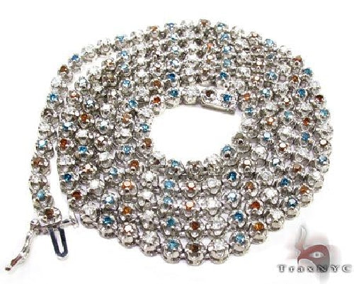 Diamond chain necklace, 4mm width, 32 inches, set with round blue diamonds throughout