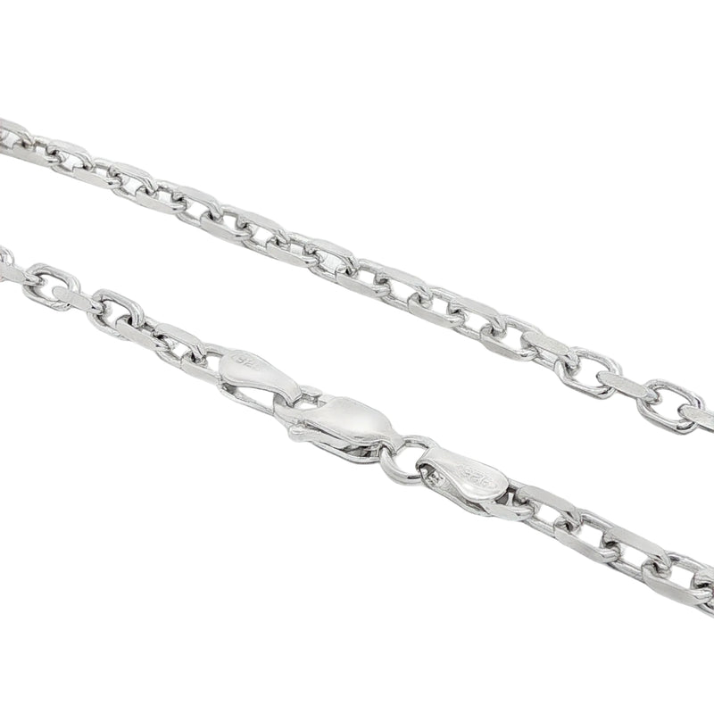 Silver cable chain necklace with lobster clasp, shiny polished finish, 18 to 24 inches.