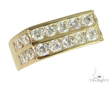 Heavy yellow gold men's ring with two channel-set rows of round diamonds