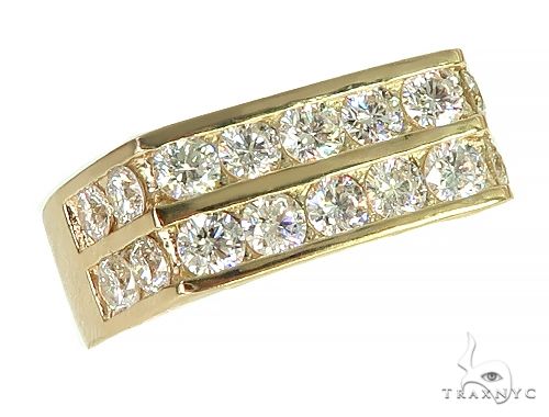 Heavy yellow gold men's ring with two channel-set rows of round diamonds