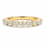14K gold bubble diamond wedding band with 0.65 carat total weight of round lab grown diamonds in a single-prong half-eternity setting.