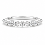 14K gold bubble diamond wedding band with 0.65 carat total weight of round lab grown diamonds in a single-prong half-eternity setting.