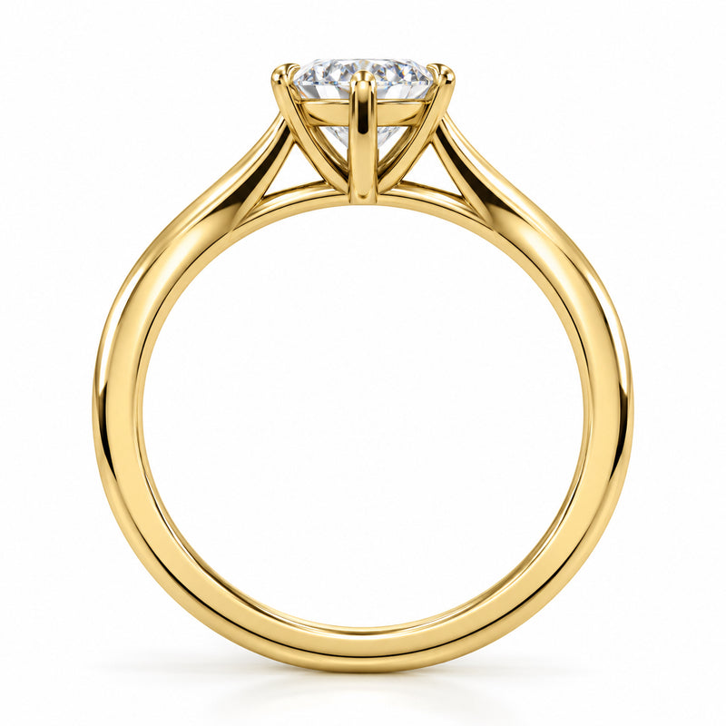 14K yellow gold marquise lab-grown diamond split shank engagement ring, side profile