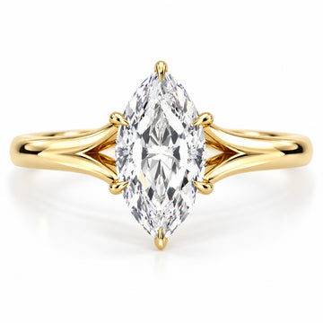 14K yellow gold marquise lab-grown diamond split shank engagement ring, top view