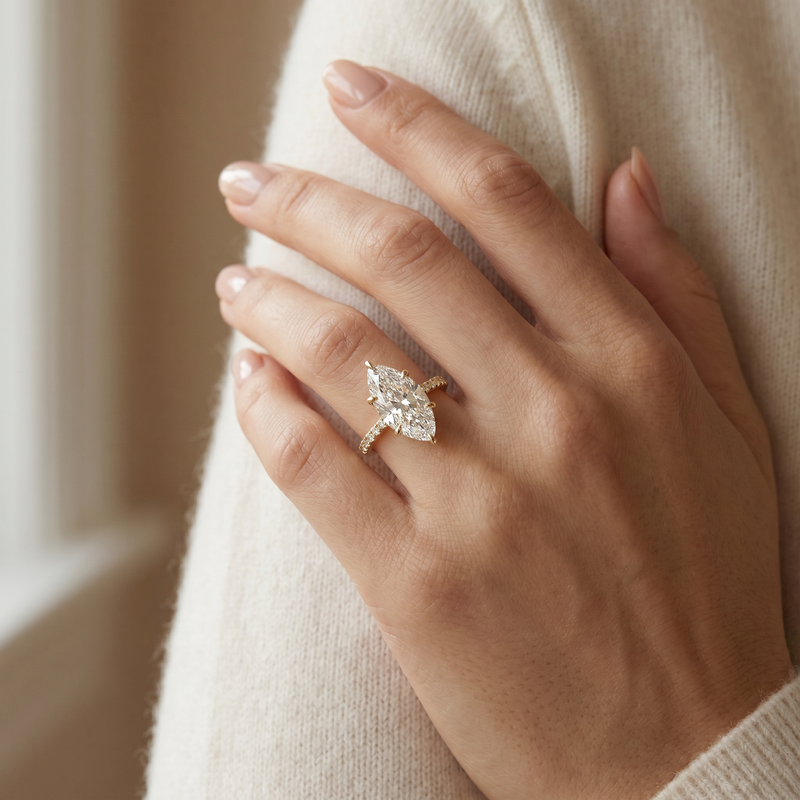 Marquise Cathedral Pavé Engagement Ring 69649