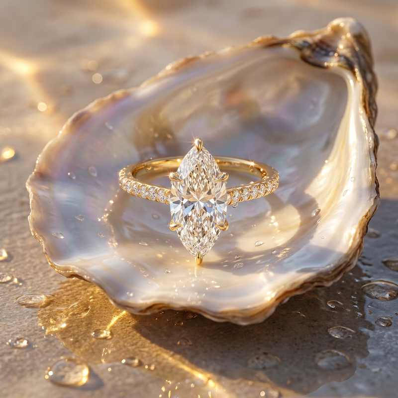 Marquise Cathedral Pavé Engagement Ring in 14K gold, view 10