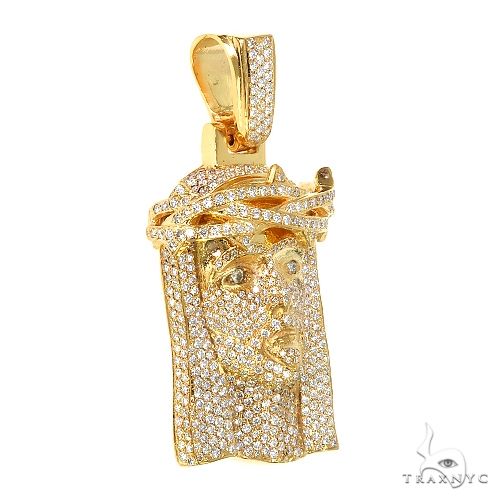 Medium 14K Gold Diamond Jesus Pendant 67778 - Image 2