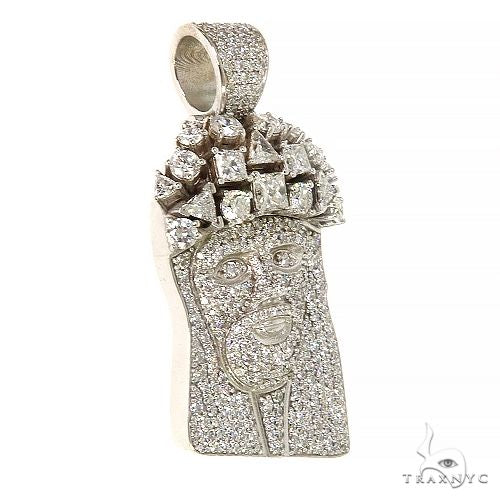14K Gold Medium Jesus Head Diamonds on The Crown Pendant, photo 2 of 7