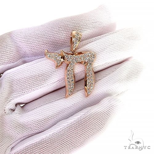 14K Gold Medium Jewish Chai Diamond Pendant, photo 7 of 8