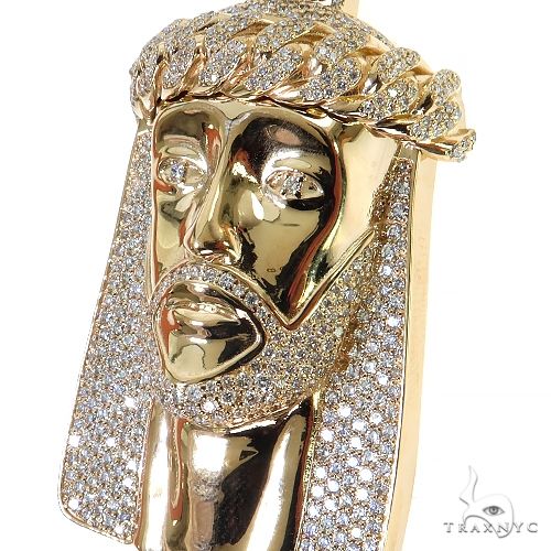 14K Gold Medium Size Jesus Diamond Pendant, photo 3 of 7