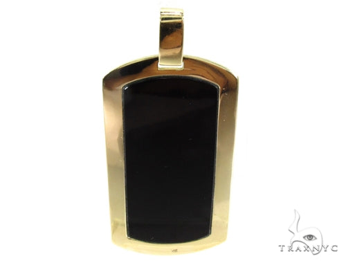 Medium Yellow Gold Onyx Dog Tag 27448 - Image 1