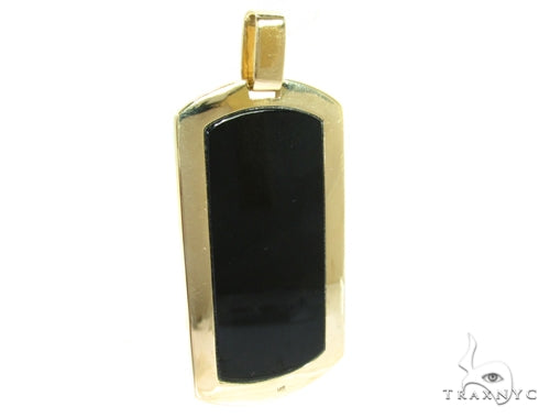 Medium Yellow Gold Onyx Dog Tag 27448 - Image 2