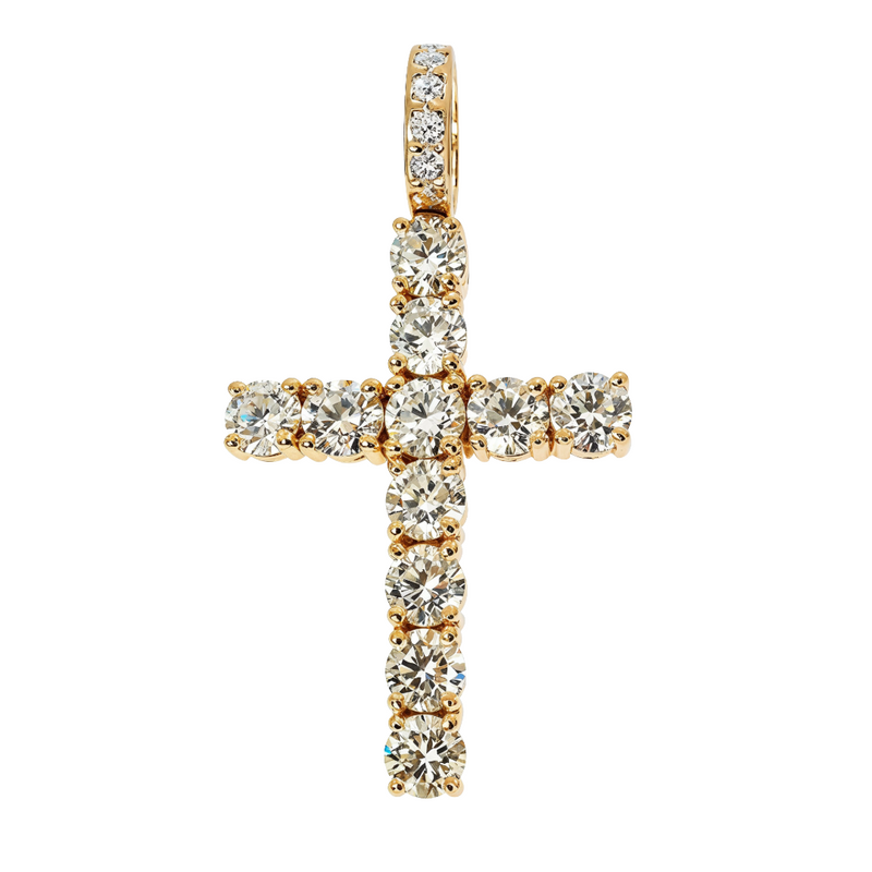 Diamond cross pendant with pavé-set stones, medium profile, front-facing view