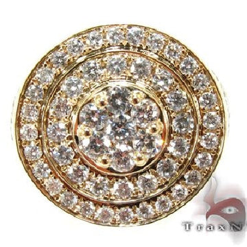 Mens 10K gold Mayan pinky ring with round-cut diamonds, front-facing view showing geometric channel setting