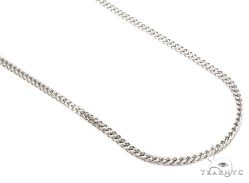 2mm hollow Franco chain in 10K white gold – close-up of flat link structure